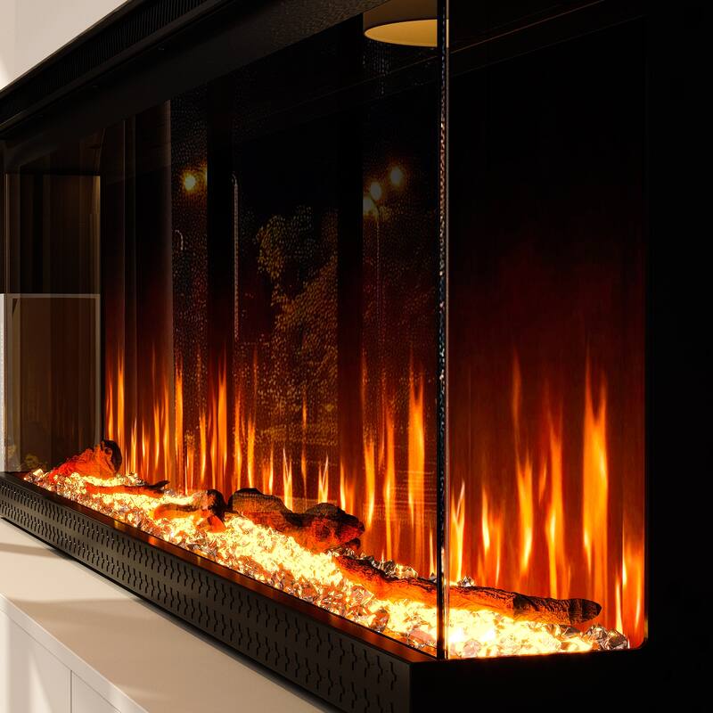 3-Sided Electric Fireplace with 12-Color Flame, Dual Heat Settings 750W/1500W, Smart App & Remote Control – 50/60/70 Inch