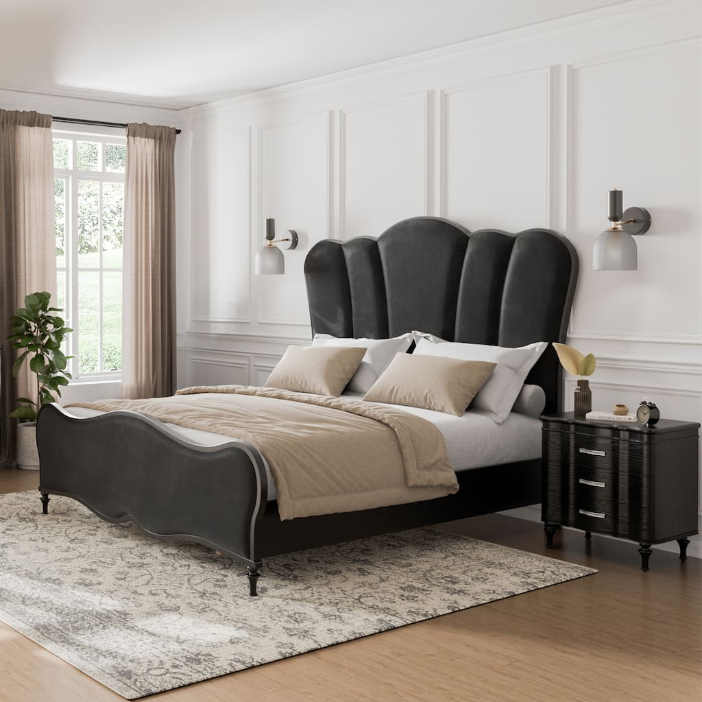 Furniture of America Seabliss Glam 2-Piece Black Solid Wood Panel Bedroom Set