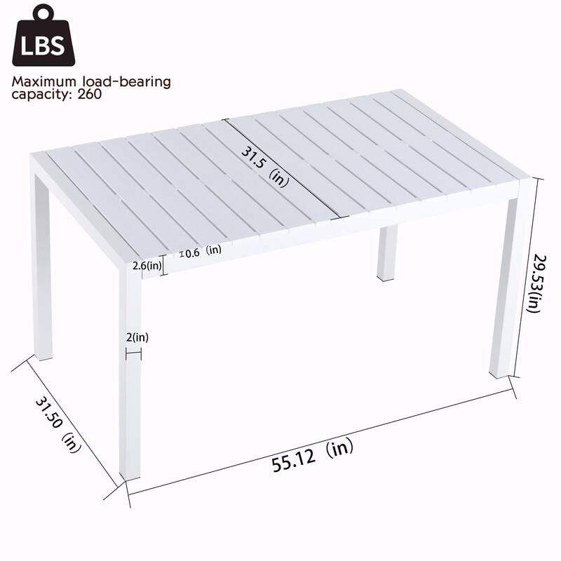 55" White Modern PP Table - Indoor/Outdoor Multi-Purpose
