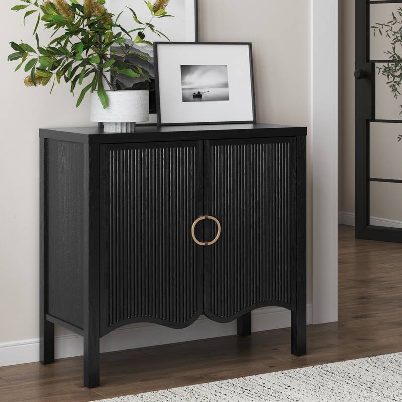 Scott Transitional Fluted Accent Cabinet or Storage Cabinet for Living Room or Entryway with Solid Wood Panel - Single - Black Oak