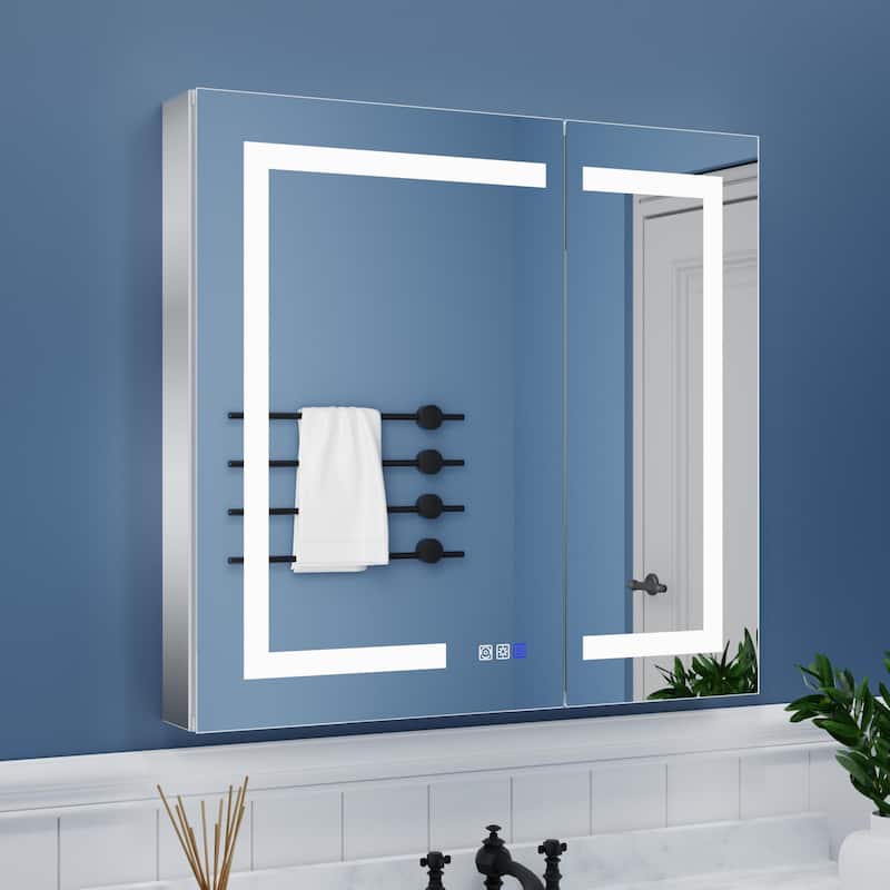ExBrite 36" x 30" LED Lighted Bathroom Medicine Cabinet with Mirror,Recessed or Surface Mount,Defog - 32"x30"