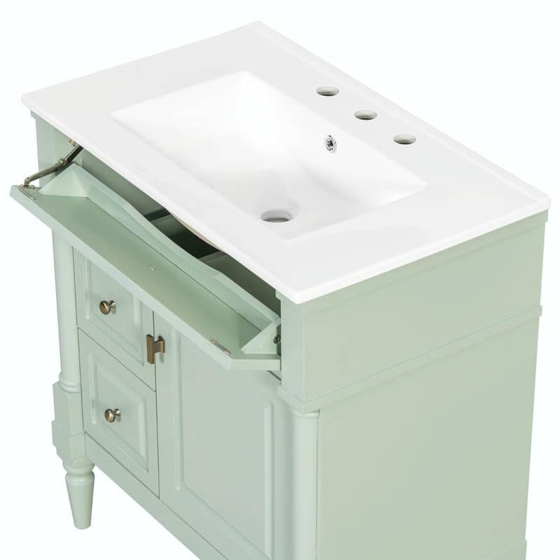 36" Bathroom Vanity with Sink, Freestanding Bathroom Cabinet with Ceramic Basin, Flip Drawer