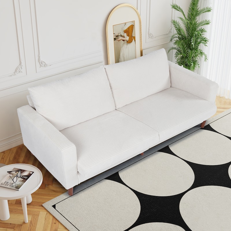 82.68 in. L Corduroy Mid-Century Modern Rectangle 2-Seater Loveseat with Square Arm - Beige