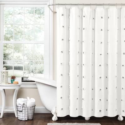 Lush Decor Boho Circle Tufted Yarn Dyed Eco-Friendly Recycled Cotton Shower Curtain Single