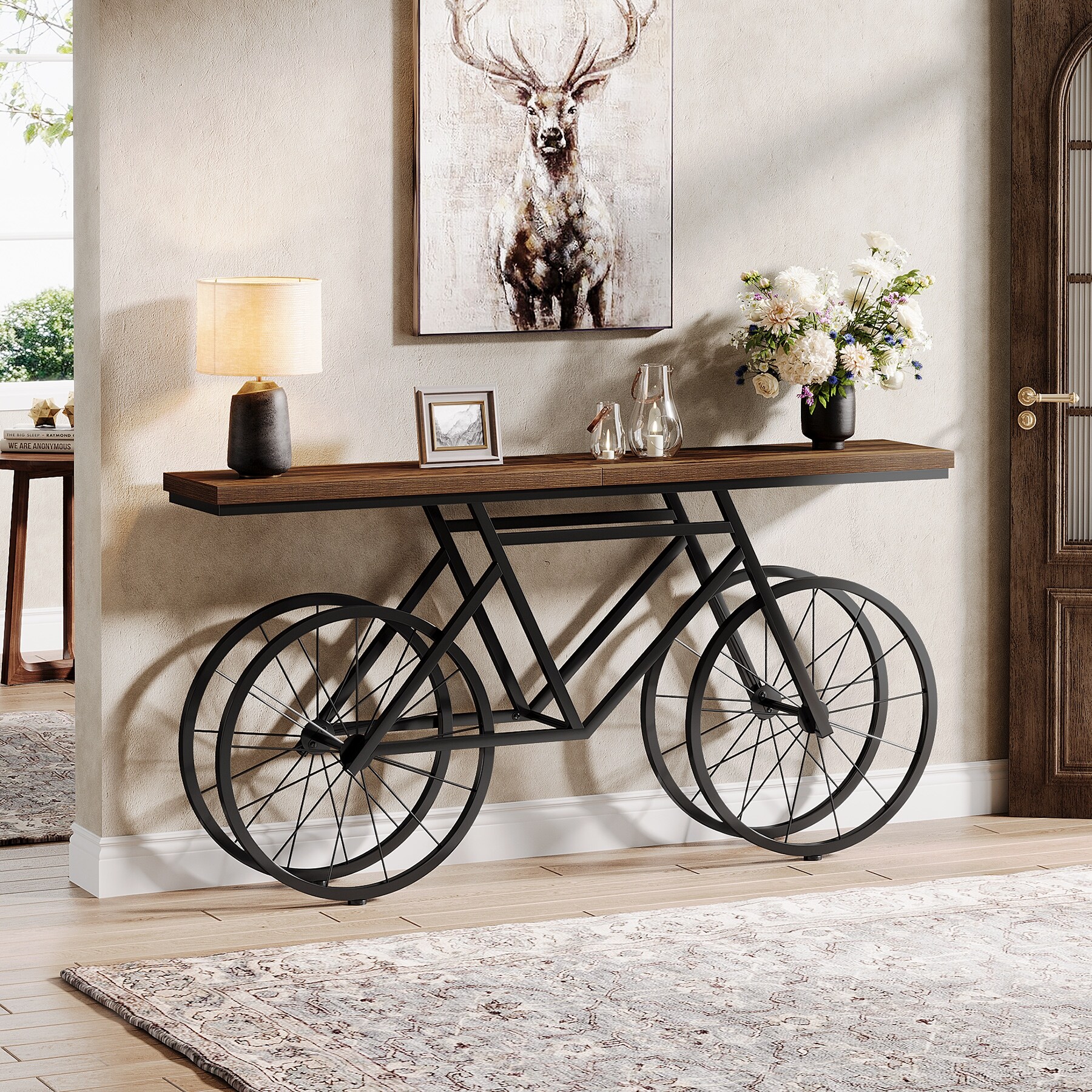 70.9 inch Extra Long Console Table with Bicycle Base, Narrow Sofa