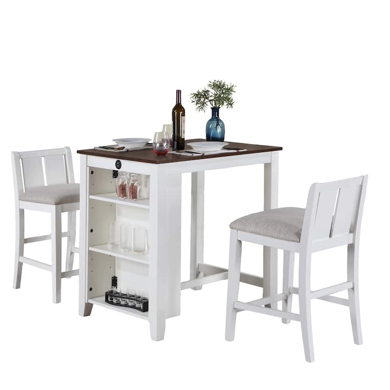 3-Piece Counter Height Dining Table with Shelves and 2 Chairs