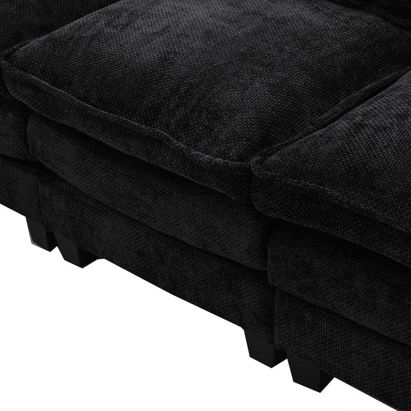 Chenille U-shape Sectional Sofa with Chaise and Storage Ottoman, Modular Couch with USB/Type-C Ports, Side Pockets, Phone Holder