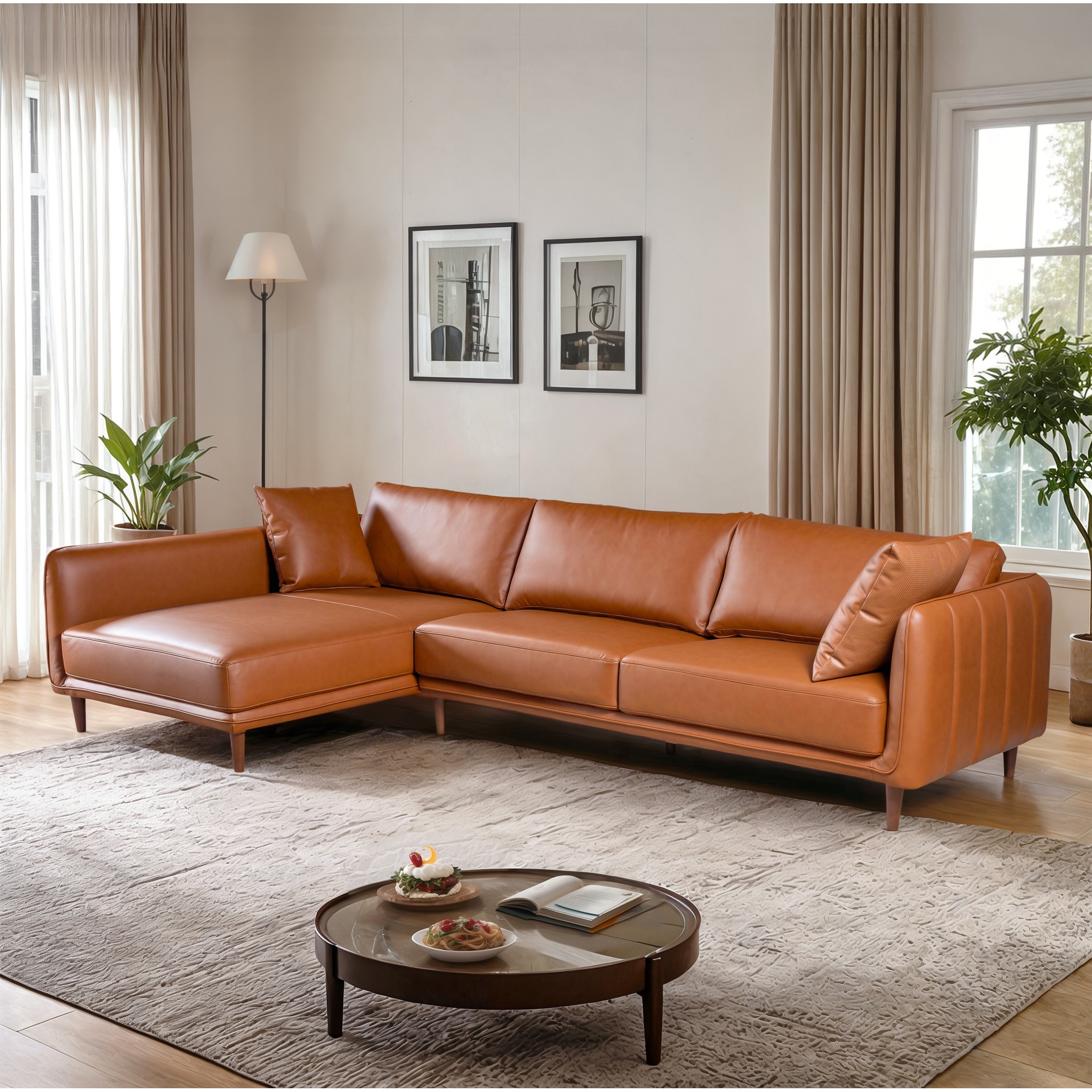 Maitia Mid Century Modern Living Room Leather Corner Sectional Sofa
