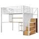 preview thumbnail 12 of 14, Full Size Loft Bed with Storage Wardrobe and Staircase, Kids Metal Bed with Desk, Storage Shelves,White