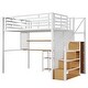 preview thumbnail 12 of 14, White Full Metal Loft Bed with Wardrobe, Desk & Storage Shelves