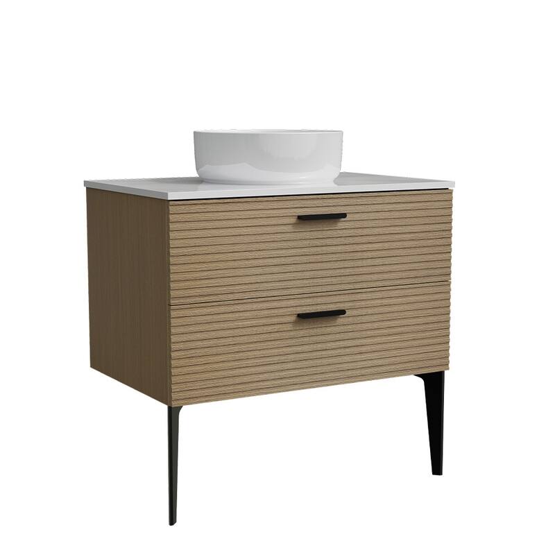30" Striped Bathroom Vanity with Ceramic Sink - Oak