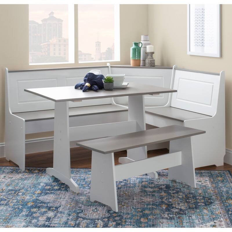 Linon Middlecreek Farmhouse Breakfast Nook Dining Set - White/Grey