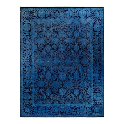 Overton Hand Knotted Wool Vintage Inspired Modern Contemporary Overdyed Blue Area Rug - 9' 0" x 11' 10"