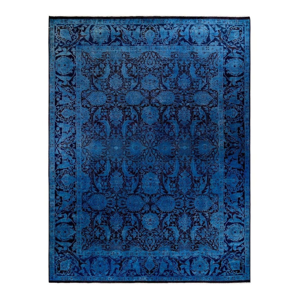 Overton Hand Knotted Wool Vintage Inspired Modern Contemporary Overdyed Blue Area Rug - 9' 0" x 11' 10"