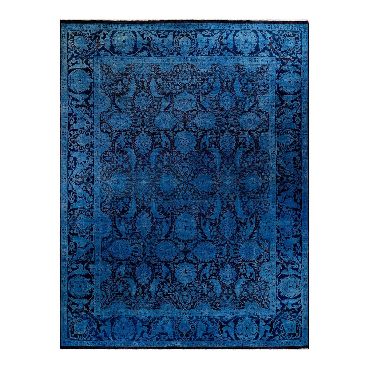 Overton Hand Knotted Wool Vintage Inspired Modern Contemporary Overdyed Blue Area Rug - 9' 0" x 11' 10"