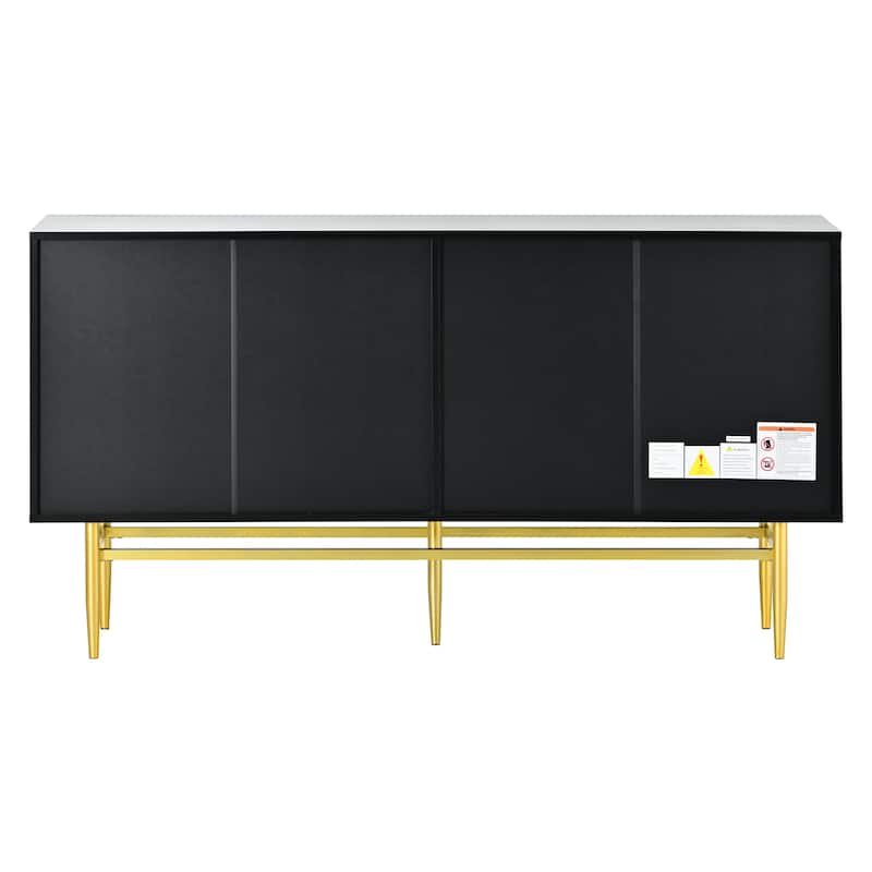 4-Door Sideboard Cabinet with Adjustable Shelves & Gold Handles for Dining or Living Room Storage