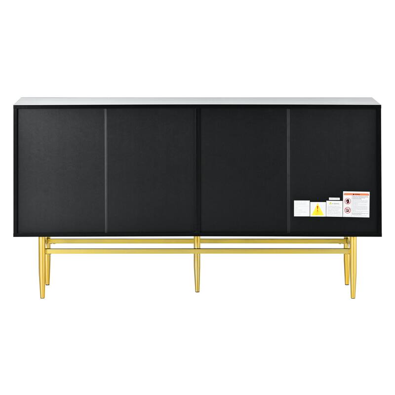 Elegant 4-Door Sideboard Buffet Cabinet with Gold Handles & Adjustable Shelves for Living Room Storage