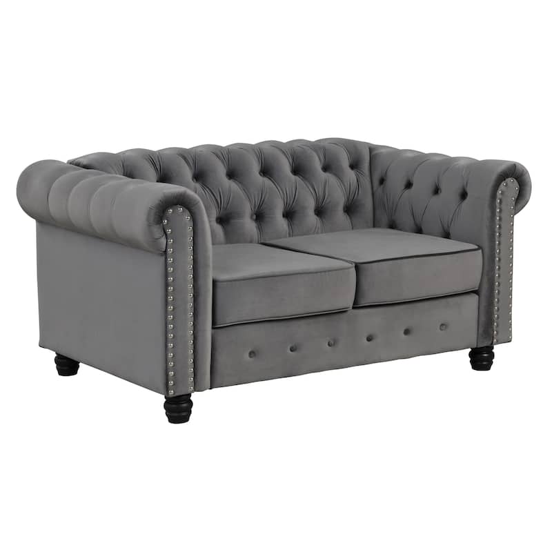 Morden Fort Velvet Chesterfield Loveseat with Button Tufted, Nailhead and Solid Legs for Living Room