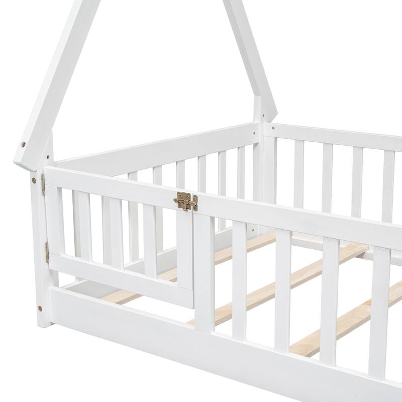 Twin Tent-shaped Floor Bed with Guardrails