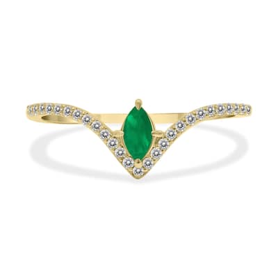 Marquee Jewels 1/4 Carat TW Emerald and Diamond V Shape Ring in 10K Yellow Gold
