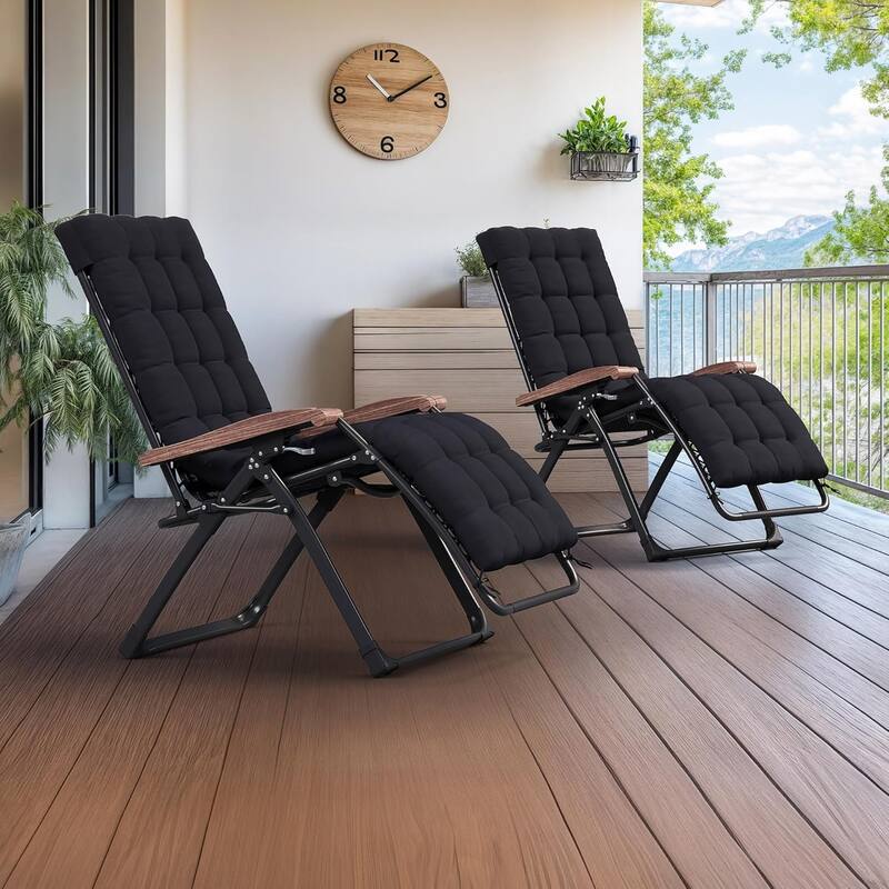 PURPLE LEAF Patio Chaise Lounge Outdoor Beach Pool Sunbathing Lawn Lounger Recliner Chair - Black,Standard-Set of 2