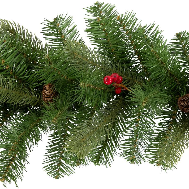 25' x 12" Noble Fir Commercial Christmas Garland with Berries Unlit