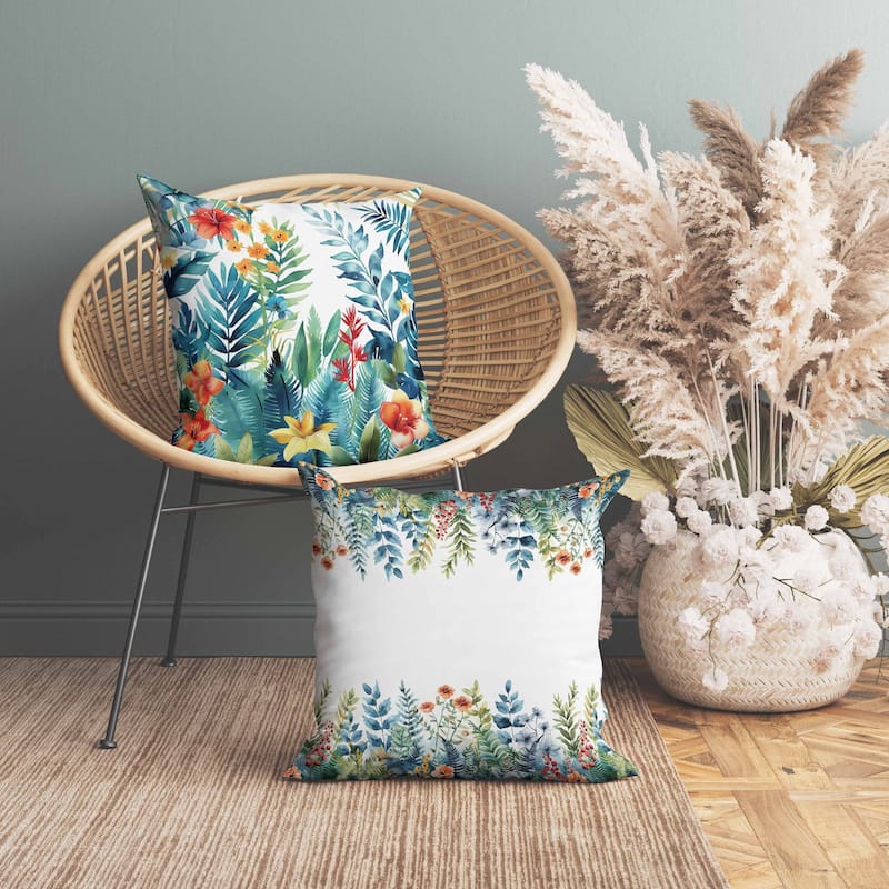 Rainforest Dream Indoor/Outdoor Reversible Throw Pillow Blue and Green