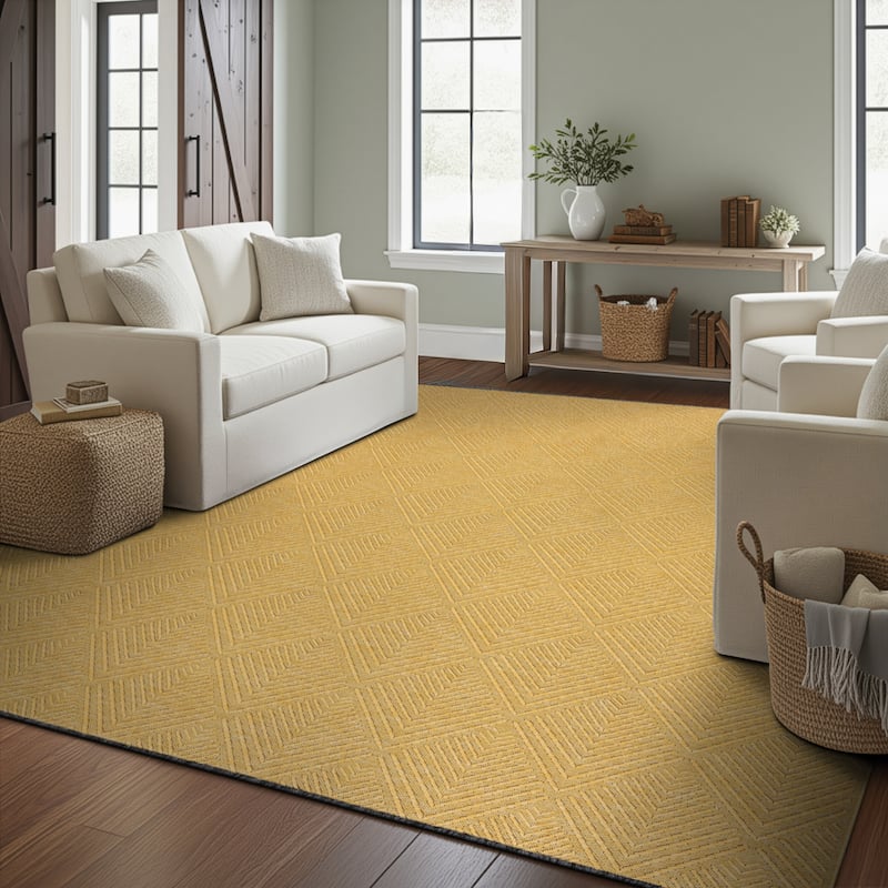 Alameda Solid Color Chevron Machine Washable Indoor Area Rug