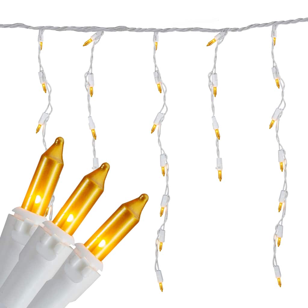 Mini Incandescent Icicle Christmas Lights - Opaque Gold - 3.5' White Wire - 100ct