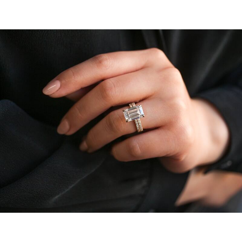 Kobelli Signature Collection 6.38 Carat Moissanite & Diamond 14k Solid Gold Emerald Hidden Halo Near Eternity Evie Bridal Set