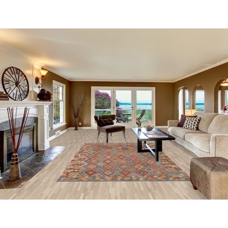 Hand Woven Oriental 100% Wool Carpet Southwestern All-Over Multi-Colored Kilim Area Rug - 9' 10'' X 6' 5''