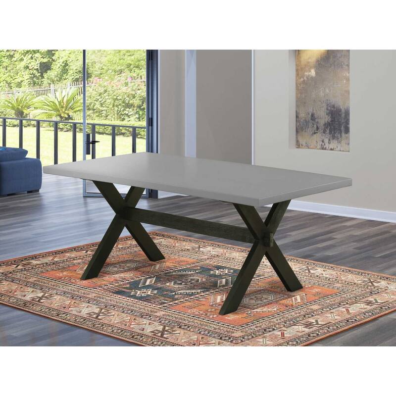 Nordic Dining Table - 40x72 Inch X-Style Table with Cement Top & Black Legs - 40