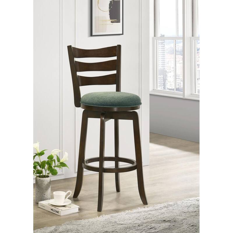 Fenster Ladder Back Swivel Stool with Upholstered Seat - Dark Cherry/Hunter Green - Bar Height