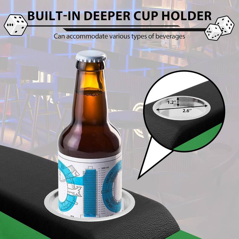 Oval Poker Table with Collapsible Legs, Casino Leisure Table for 10 Players,Stainless Steel Cup Holder