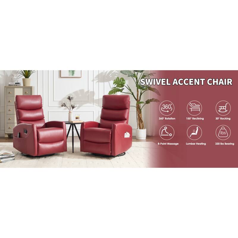 Roomfitters Manual Swivel Rocker Recliner Chair with Heat and Massage Fabric Glider Lounge Sofa for Living Room