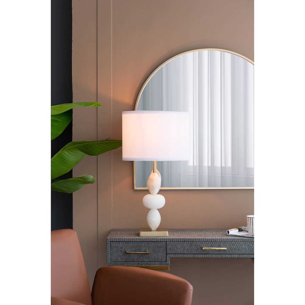 D14x26.3" White and Gold Three Tiered Round Table Lamp with Drum Shade