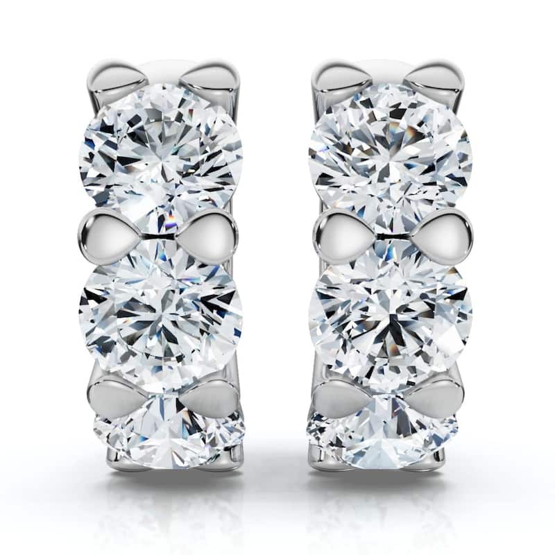 3Ct Diamond Huggie Hoop Earrings Gold 1/2" Tall Lab Grown EF/VS