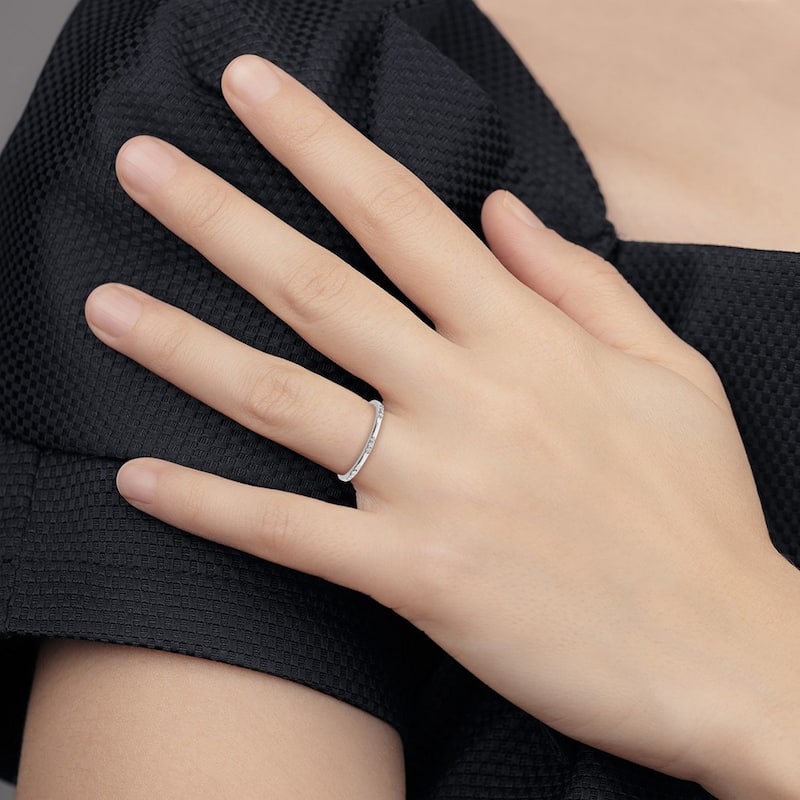 Curata 925 Sterling Silver Polished Prong set Closed back Rhodium Plated Diamond Ring