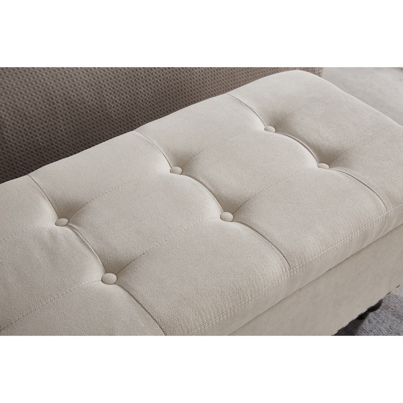 Roomfitters 59" Upholstered Bed Bench Ottoman with Storage, Fabric Bedroom Bench with Sturdy Base, Beige