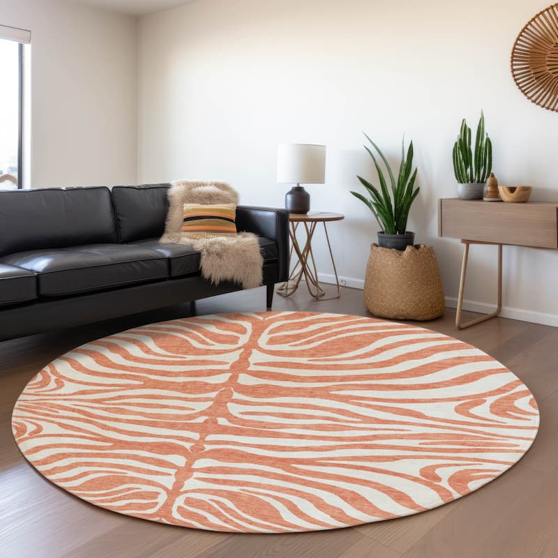 Premium Washable Super Soft Zebra Print Mayfield Rug - Coral - 8' x 8'