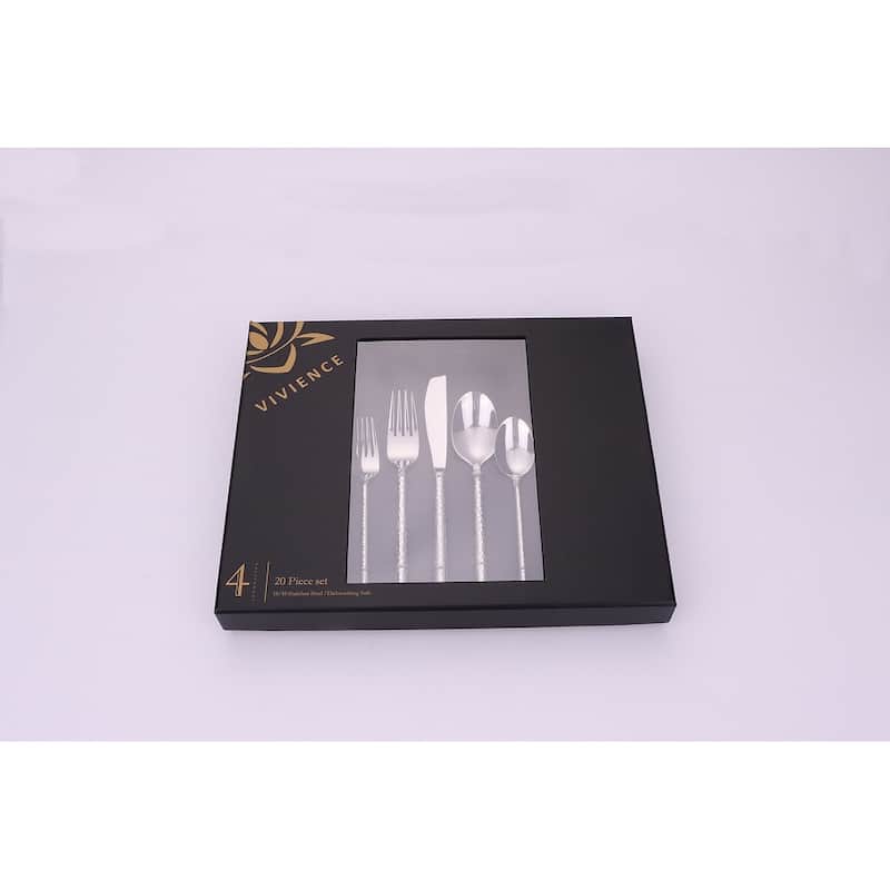 20 Pc Flatware Set Pebbled Silver - Service For 4