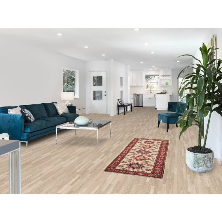 Geometric Kazak Runner Rug Hand-Knotted Beige Wool Carpet - 2'3" x 5'11"