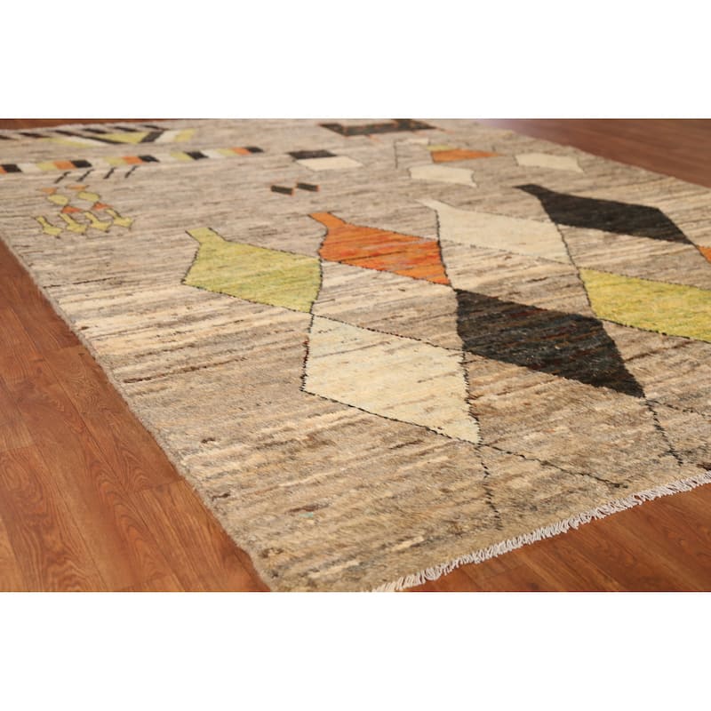 Geometric Beige Moroccan Oriental Area Rug Handmade Wool Carpet - 7'1" x 9'5" - 7'1" x 9'5" - Ivory/Beige