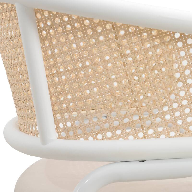 Ervilla Modern Stylish Side Chair with Rattan Back and White Steel Legs for Dining Room & Kitchen, Set of 2