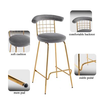 Bar Stool Set of 2 Velvet High Bar Stool with Metal Legs Barstool and Soft Back Dining Chair Braided Back Chairs Modern Stools