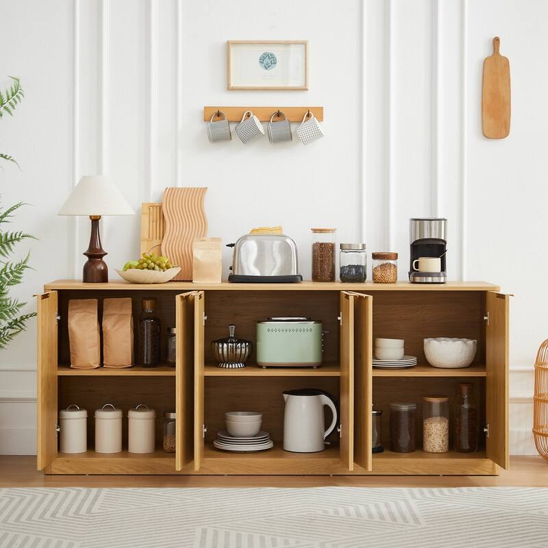 Sideboard Storage Cabinet TV Stand with wave pattern Buffet Cabinet Wooden Vertical Striped Cabinet