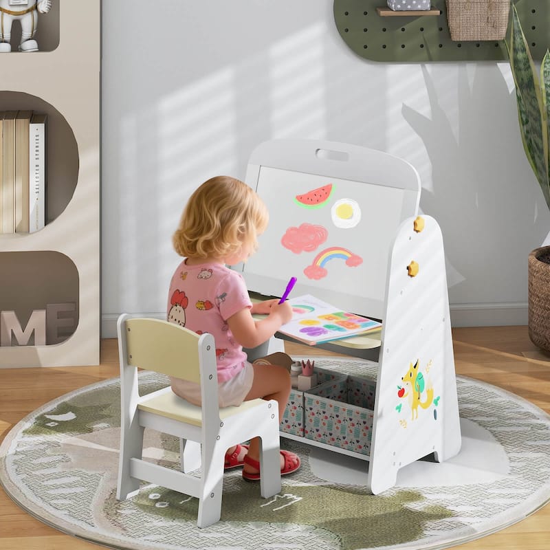 Costway 4-in-1 Kids Table & Chair Set with Magnetic Whiteboard & - See Details
