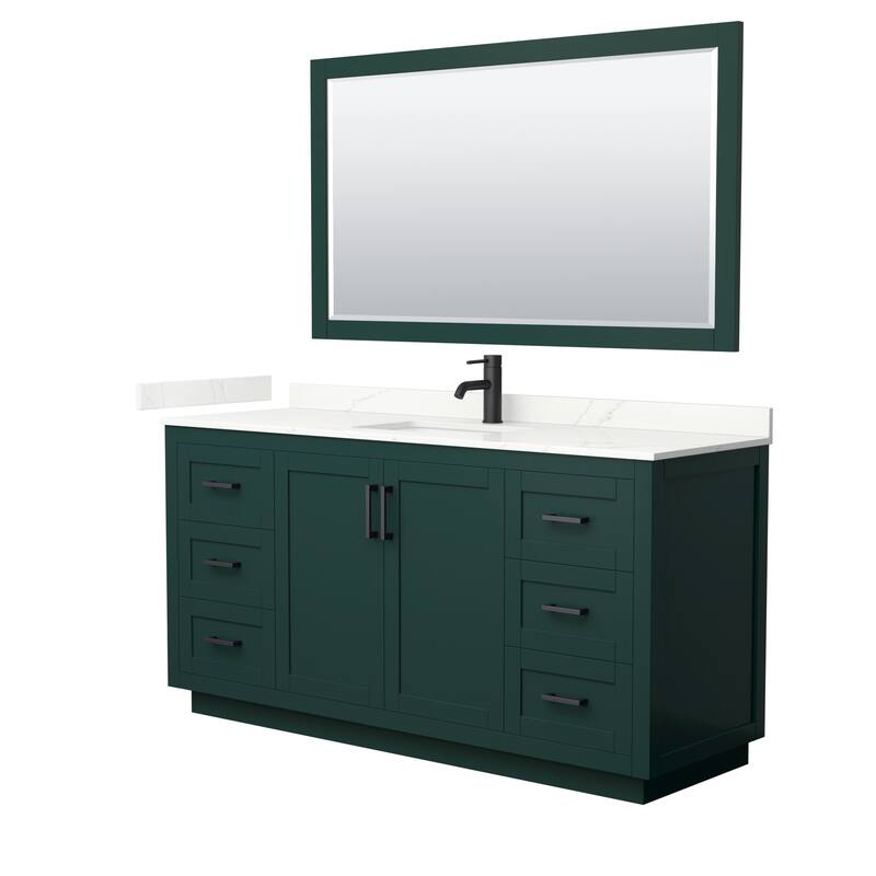 Miranda 66-inch Single Vanity, Quartz Top, 58-inch Mirror - Green, Black Trim, Giotto Quartz Top