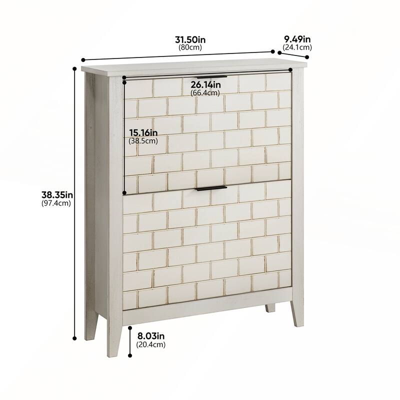 Retro White Shoe Storage Cabinet with 2 Flip Drawers for Hallway and Entryway