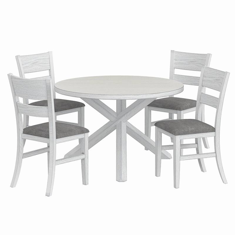 VECELO 47.2" Round Dining Table Set, Mid Century Modern Round Dining Table for 4-6 Person